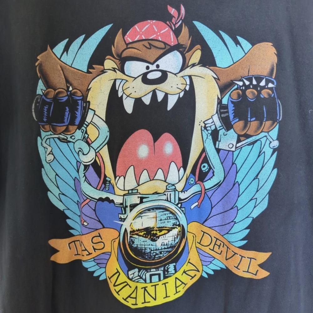 Looney Tunes Tasmanian Devil Motorcycle Graphic Tshirt Large - Picture 2 of 5